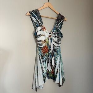 pretty woman vintage sleeveless boho whimsy top with front tie